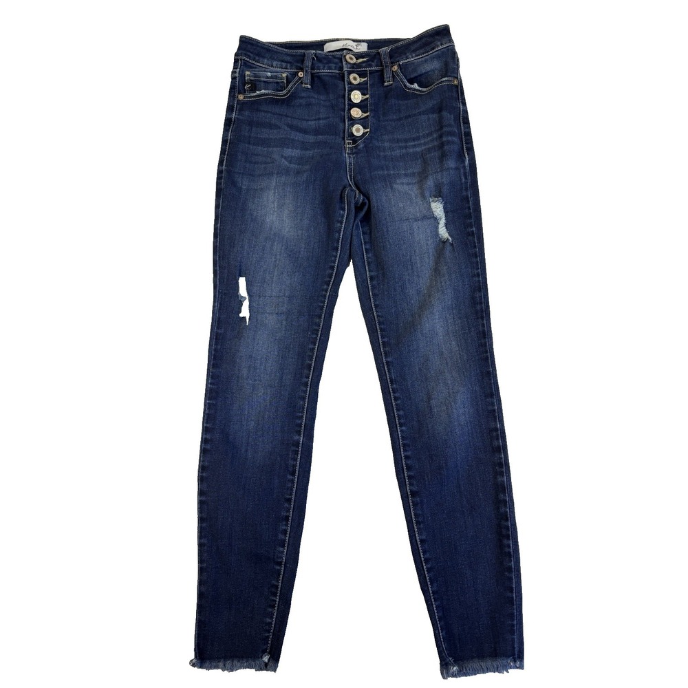 Kancan Women's 3/25 Exposed Button Fly Skinny Jeans Indie Sleaze Baddie Sexy